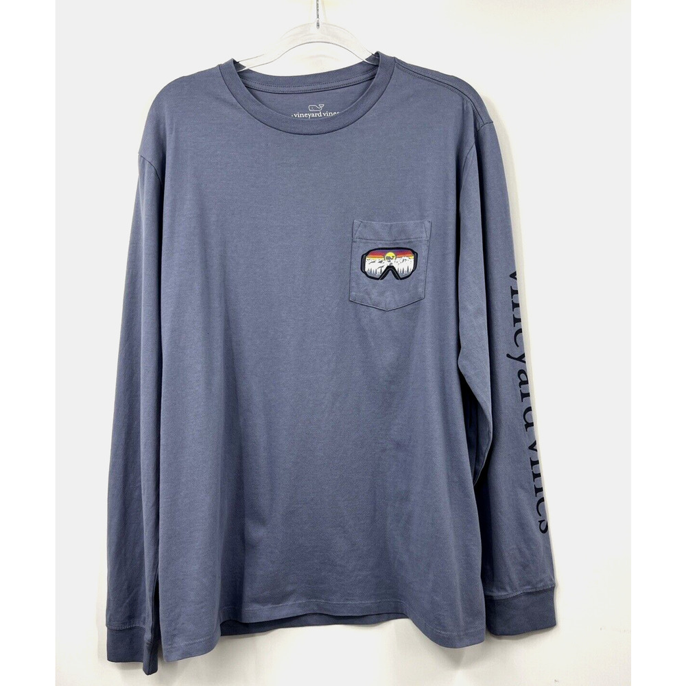 Vineyard Vines Long Sleeve Graphic Shirt Mens XL Pocket Blue Mountains Preppy